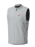 Alpinestars A-Dura Thermal Vest, titaniumgrå, magenta Alpinestars-stjärnlogotyp på bröstet, hel dragkedja fram med vertikala sidofickor, lätt isolerad väst för mountainbike och terrängcykling