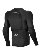 Alpinestars A-Impact Plasma Protection Jacket, Men's MTB Long Sleeve Protection Jacket, Black and White, CE Level 2 Nucleon Plasma back and shoulder protection, back view showing breathable stretch mesh and adjustable waist belt