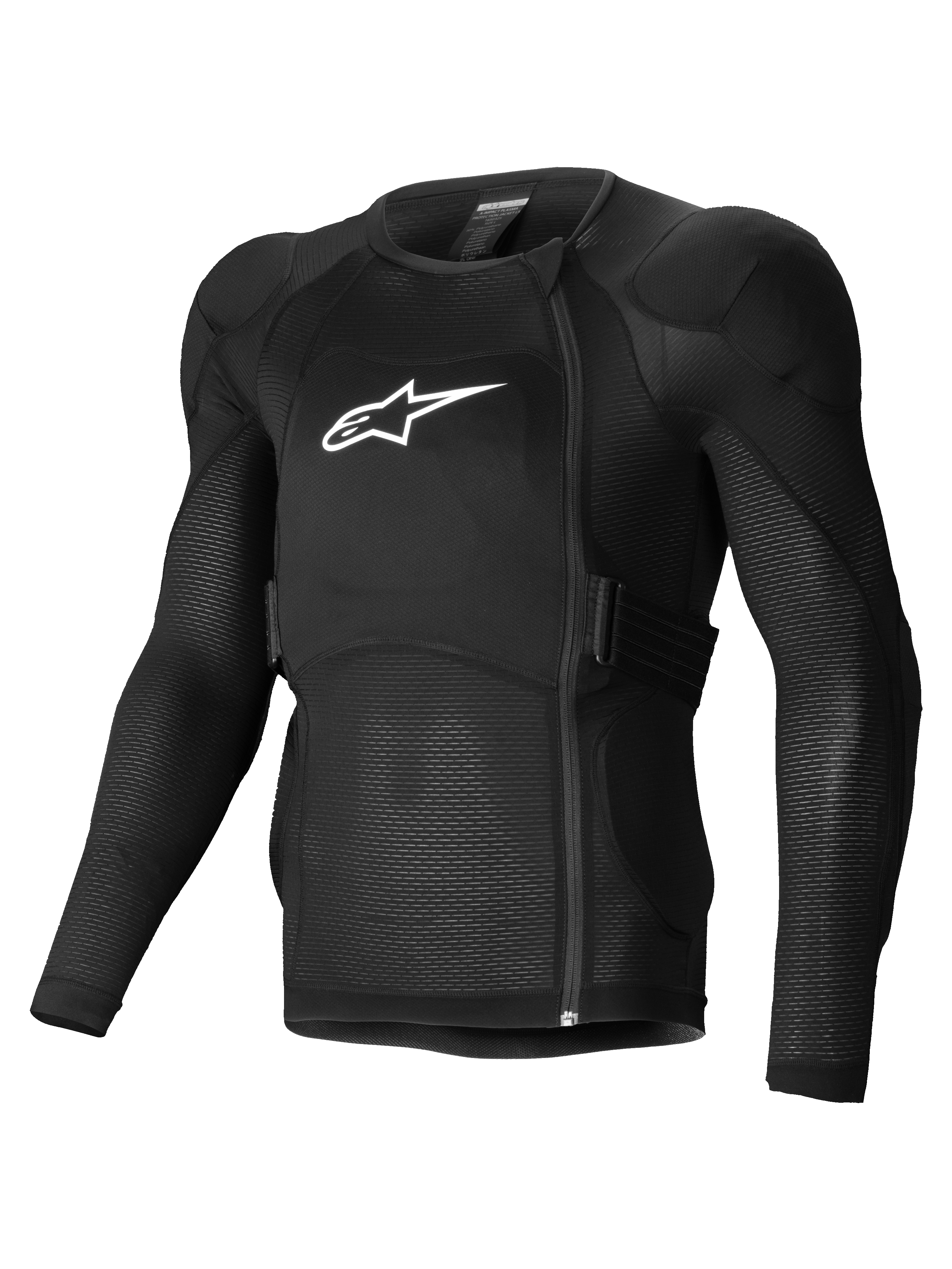 Alpinestars A-Impact Plasma Protection Jacket Long Sleeve, Mountain Biking Protection Jacket in Black with white logo, featuring CE Level 2 Nucleon Plasma armor and breathable stretch mesh construction