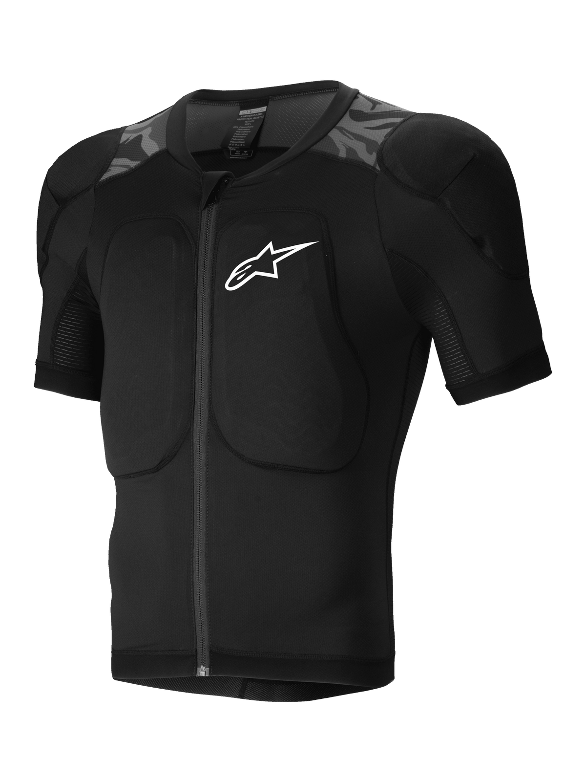 Alpinestars A-Motion Plasma skyddsjacka, kortärmad mountainbike skyddsjacka, svart med kamo-mönster, CE-certifierade Nucleon Plasma-skydd, ventilating stretchmesh-konstruktion