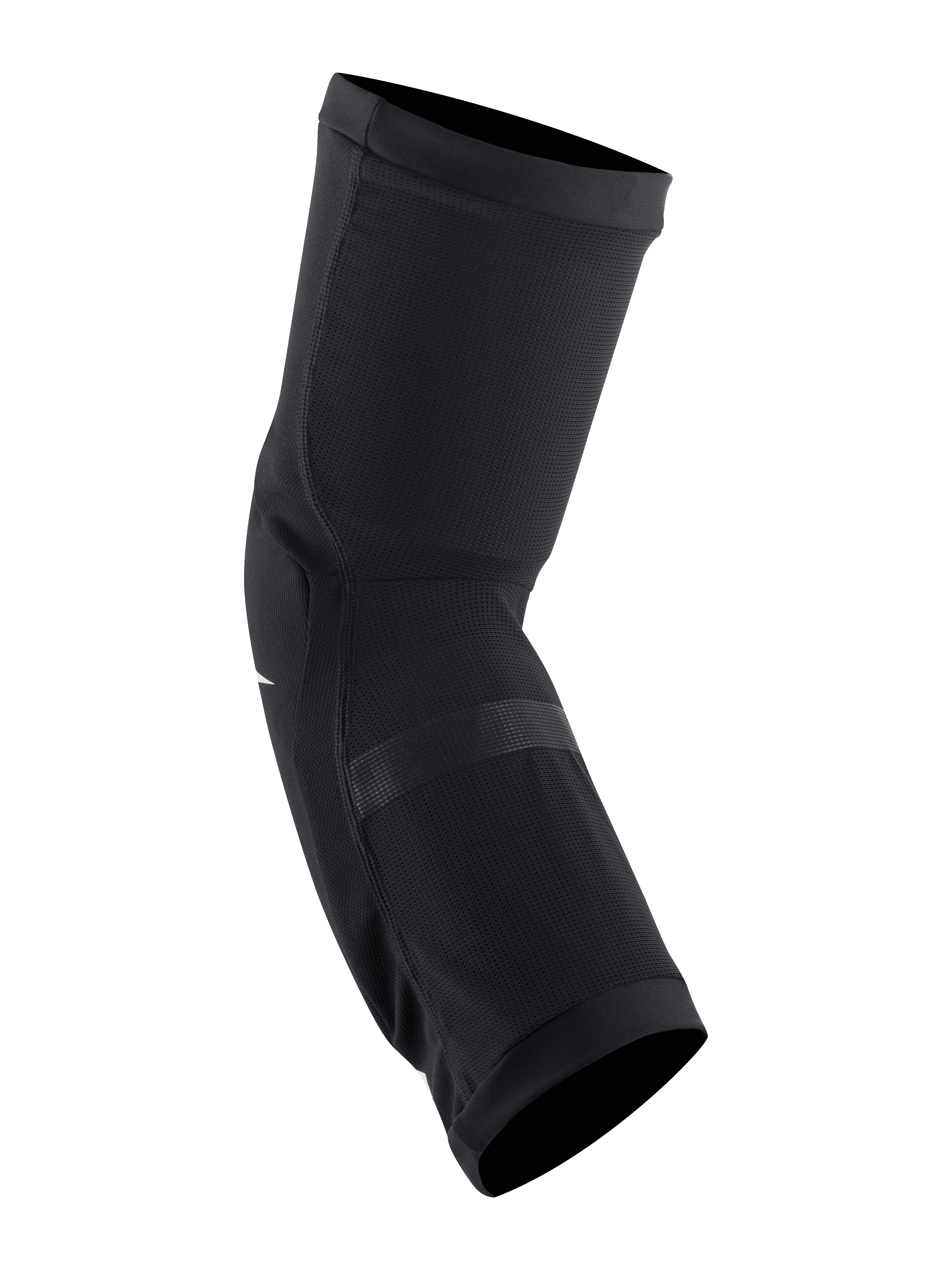 Alpinestars Paragon Plus Knee Protectors, Black and White, slip-on mountain bike knee guard, breathable stretch mesh construction, contoured fit with elasticated cuffs for off-road cycling