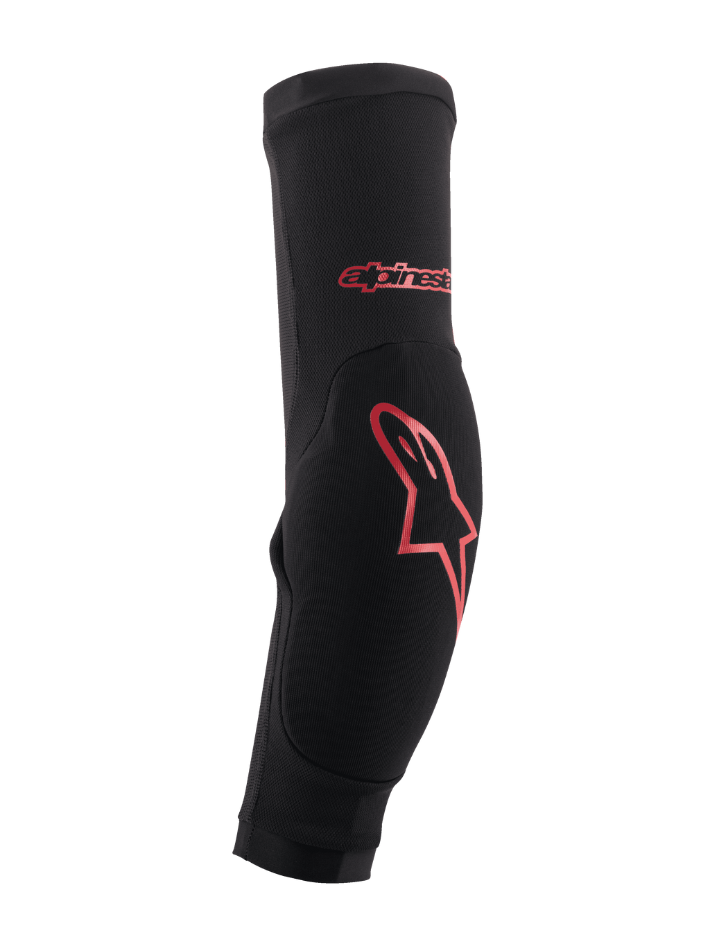 Alpinestars Paragon Plus armbågsskydd, svarta med röd logotyp, MTB mountainbike-skydd, formanpassad slip-on-ärm med förstärkt stötskydd och ventilerande mesh-chassi