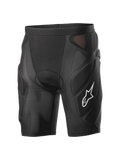 Alpinestars Vector Tech Shorts, svarta skyddsshorts för cykling, vadderad kompressionsdesign med röda meshpaneler, vit stjärnlogotyp på låret, lätt stretchmesh med EVA-skumskydd, utrustning för MTB och downhill