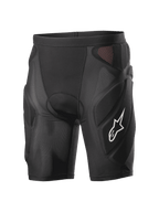 Alpinestars Vector Tech Shorts, svarta skyddsshorts för cykling, vadderad kompressionsdesign med röda meshpaneler, vit stjärnlogotyp på låret, lätt stretchmesh med EVA-skumskydd, utrustning för MTB och downhill
