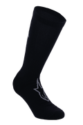 Alpinestars A-Dura Thermal-strumpor, svarta cykelstrumpor med grå Astars-logotyp, vadlång modell med ribbad mudd, slätt termiskt stretchmaterial för mountainbikecykling på vintern