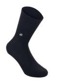 Alpinestars Alps Crew Socks, cykelstrumpor, svarta, ribbstickat skaft med broderad patch med stjärnlogotyp, klassisk crew-modell för MTB och landsvägscykling
