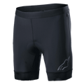 Alpinestars Alps Inner Shorts, Black cycling liner shorts with integrated padded seat area, elastic waistband, reflective Astars logo on the lower left leg, stretchy synthetic fabric for performance and moisture-wicking comfort