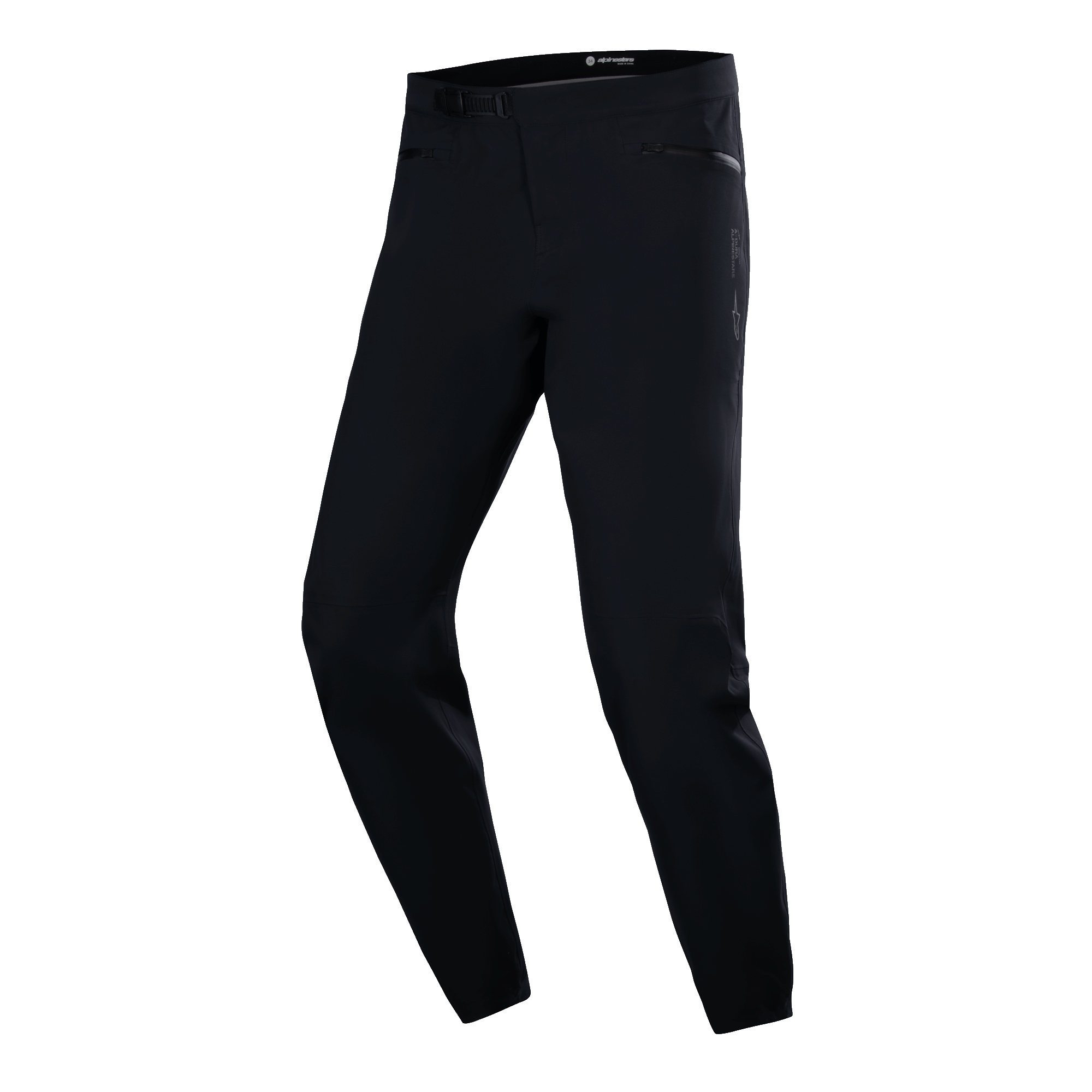 Alpinestars A-Dura Waterproof Pants, MTB-cykelbyxor, svarta, teknisk design med smal passform, sidofickor med dragkedja och spärrspänne i midjan, slätt vattentätt tyg, minimalistisk prestandautrustning för mountainbike