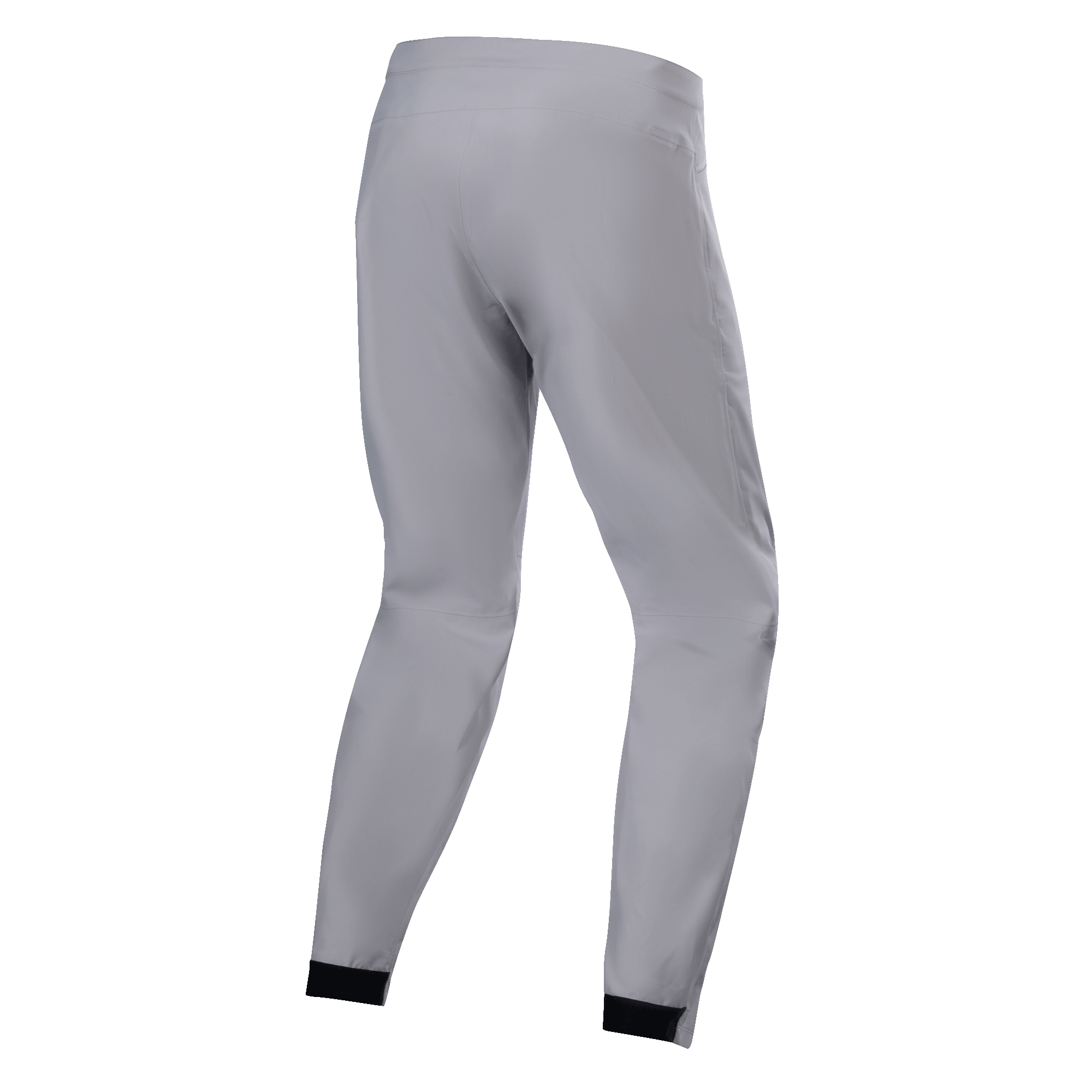 Alpinestars A-Dura Waterproof Pants, MTB-byxor, titaniumgrå, baksida, avsmalnande ben med svarta elastiska muddar, minimalistisk teknisk design för mountainbike