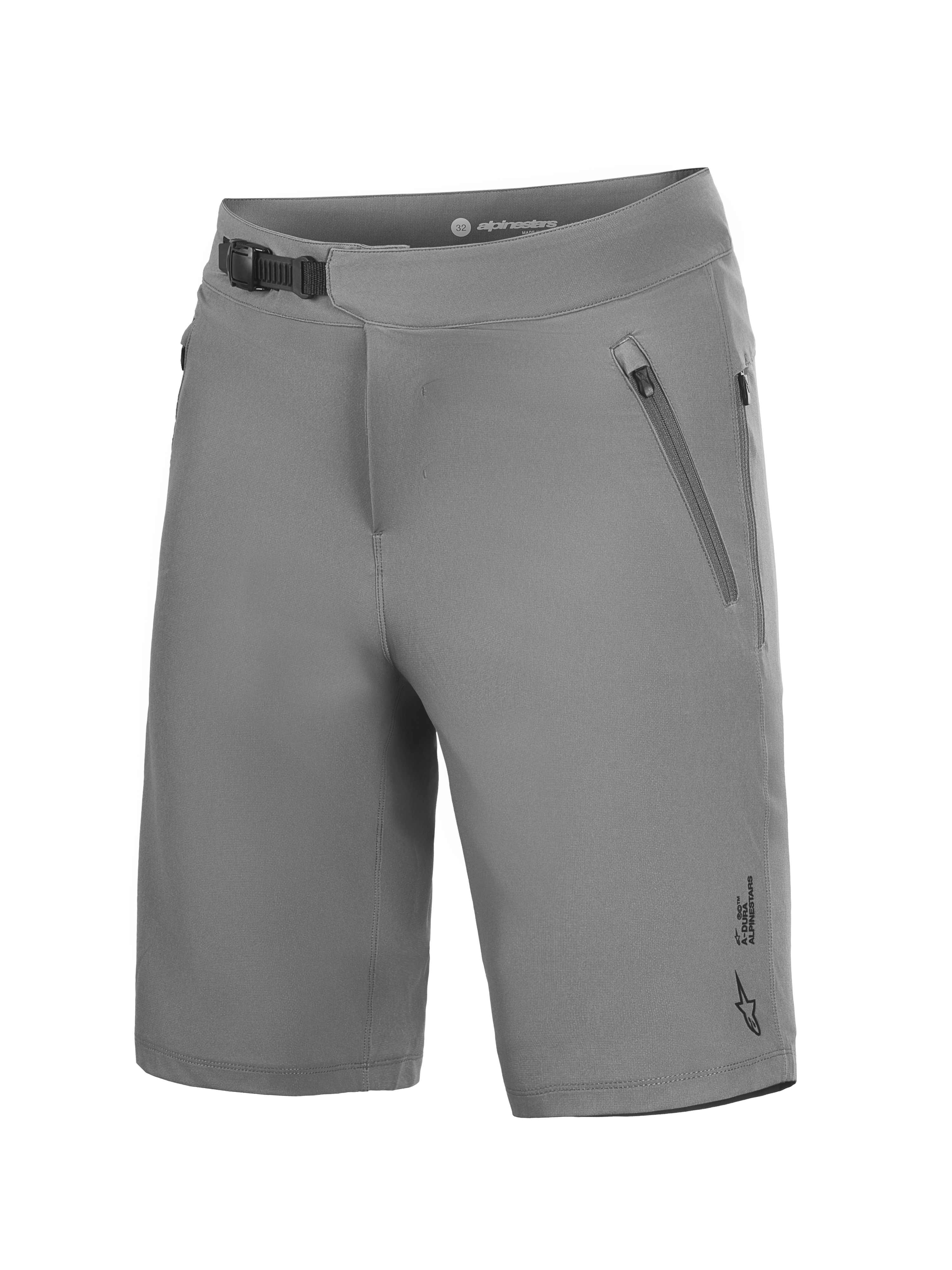 Grå A-Dura Ride MTB-shorts med 4-vägsstretch, spännsystem i midjan och praktiska fickor med dragkedja.