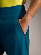 Alpinestars A-Dura Ride Shorts in Blue Green, featuring a secure zippered side pocket and technical 4-way stretch fabric.