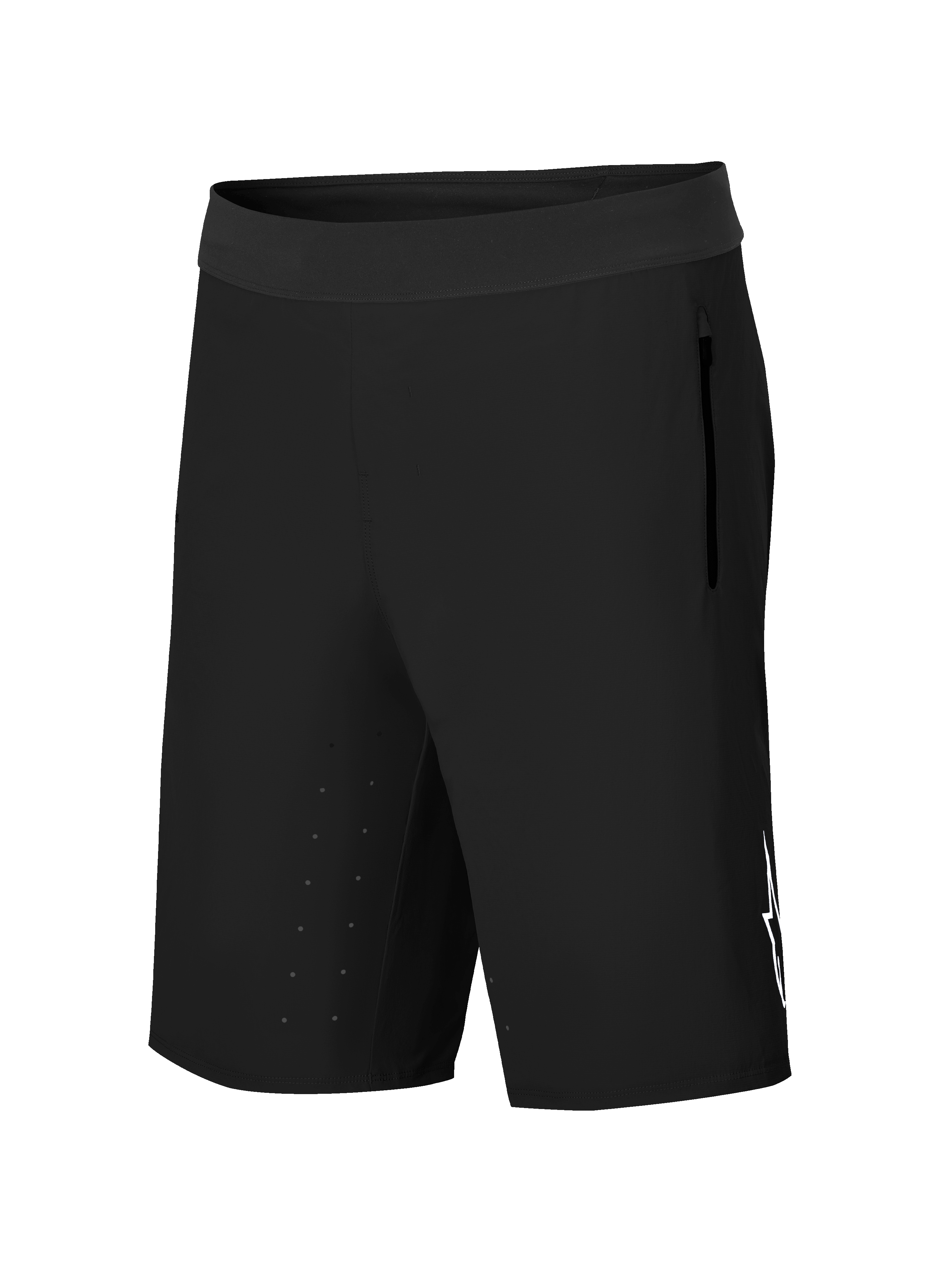 Alpinestars A-Aria Lite Short, mountainbike-shorts, svarta, med ett brett midjeband, sidoficka med dragkedja, laserskurna ventilationshål på innerlåret och vit Astars-logotyp, prestandautrustning för stigcykling