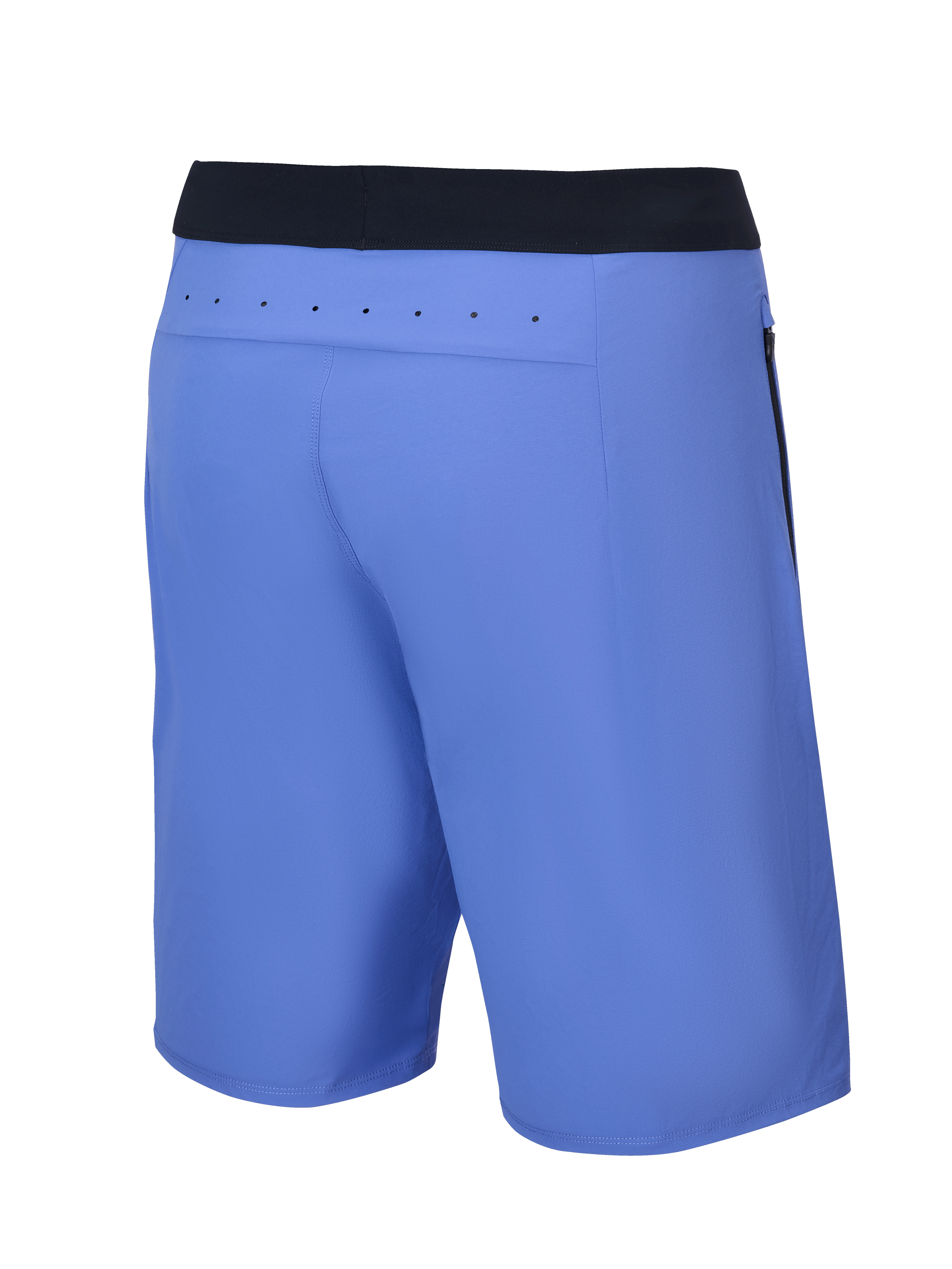 Alpinestars A-Aria Lite Shorts, MTB-shorts, Baja Blue, vy bakifrån med svart midjeband och laserskurna ventilationshål på det bakre oket, prestandapassform för stigcykling