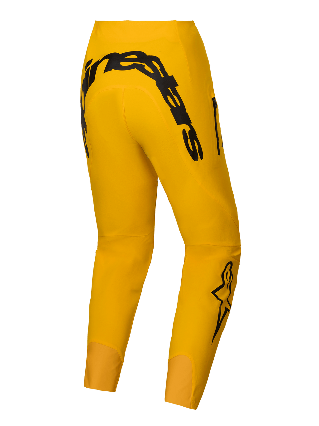 Alpinestars Begränsad Upplaga A-Supra Melt Gold byxor, mörkgula mountainbikebyxor för herrar med djärv MX-inspirerad svart Alpinestars-logotyp på bakoket och 4-vägs superstretchtyg