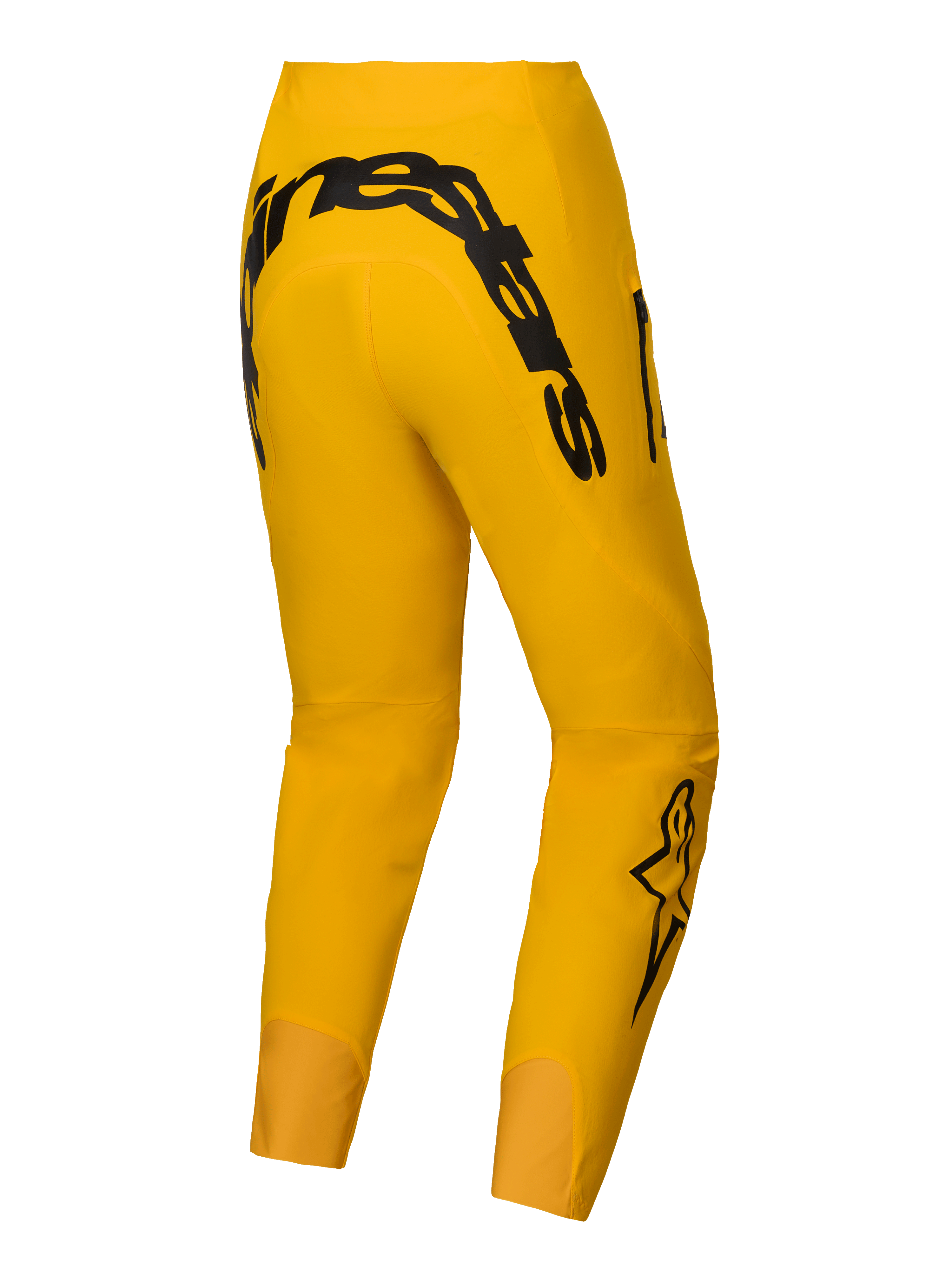 Alpinestars Begränsad Upplaga A-Supra Melt Gold byxor, mörkgula mountainbikebyxor för herrar med djärv MX-inspirerad svart Alpinestars-logotyp på bakoket och 4-vägs superstretchtyg