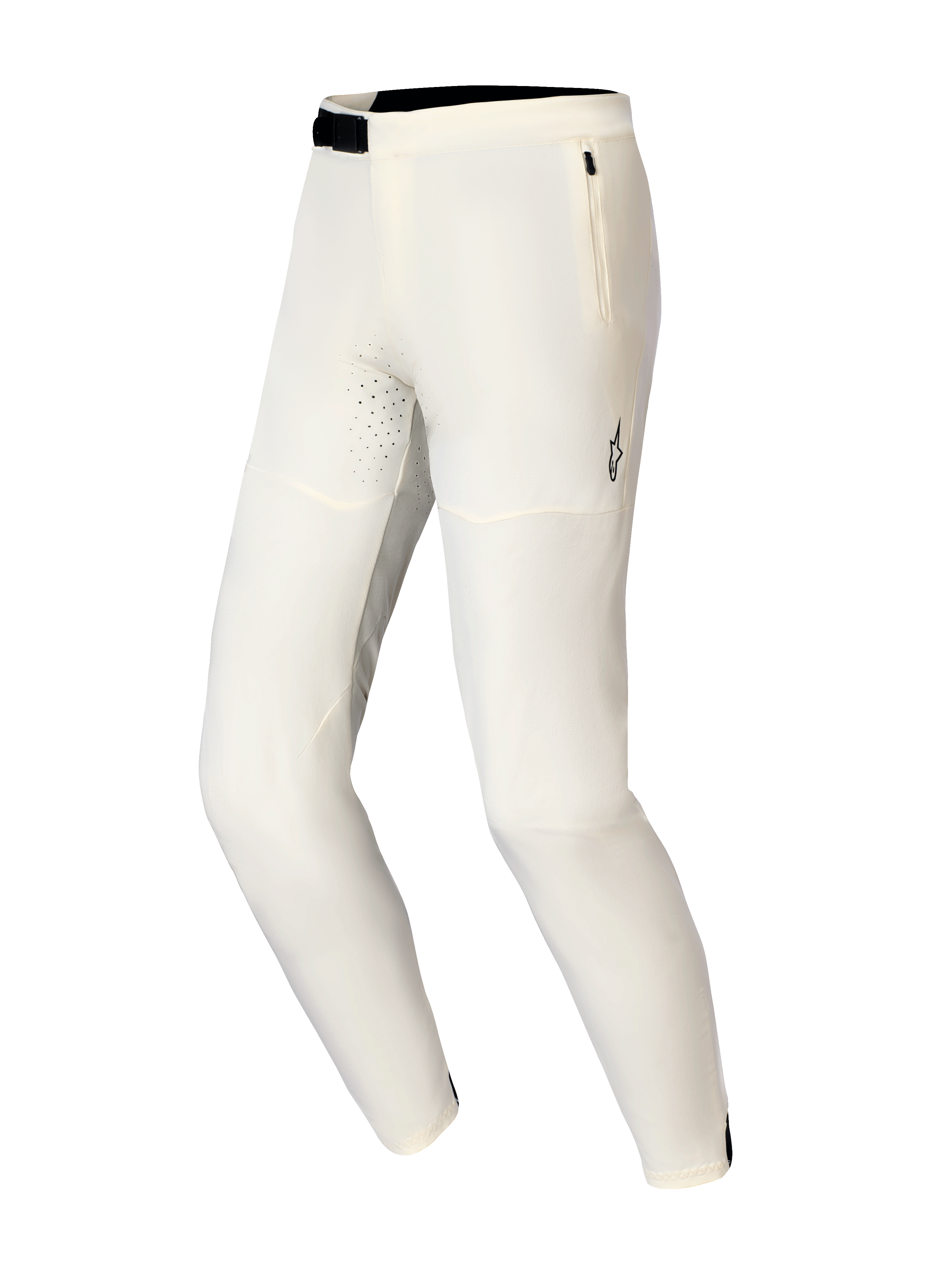 Alpinestars A-Aria Elite-byxor, MTB-byxor, Ecru, med ett svart magnetiskt spänne, sidoficka med blixtlås och laserskurna ventilationshål, prestationsfokuserad design för terrängcykling