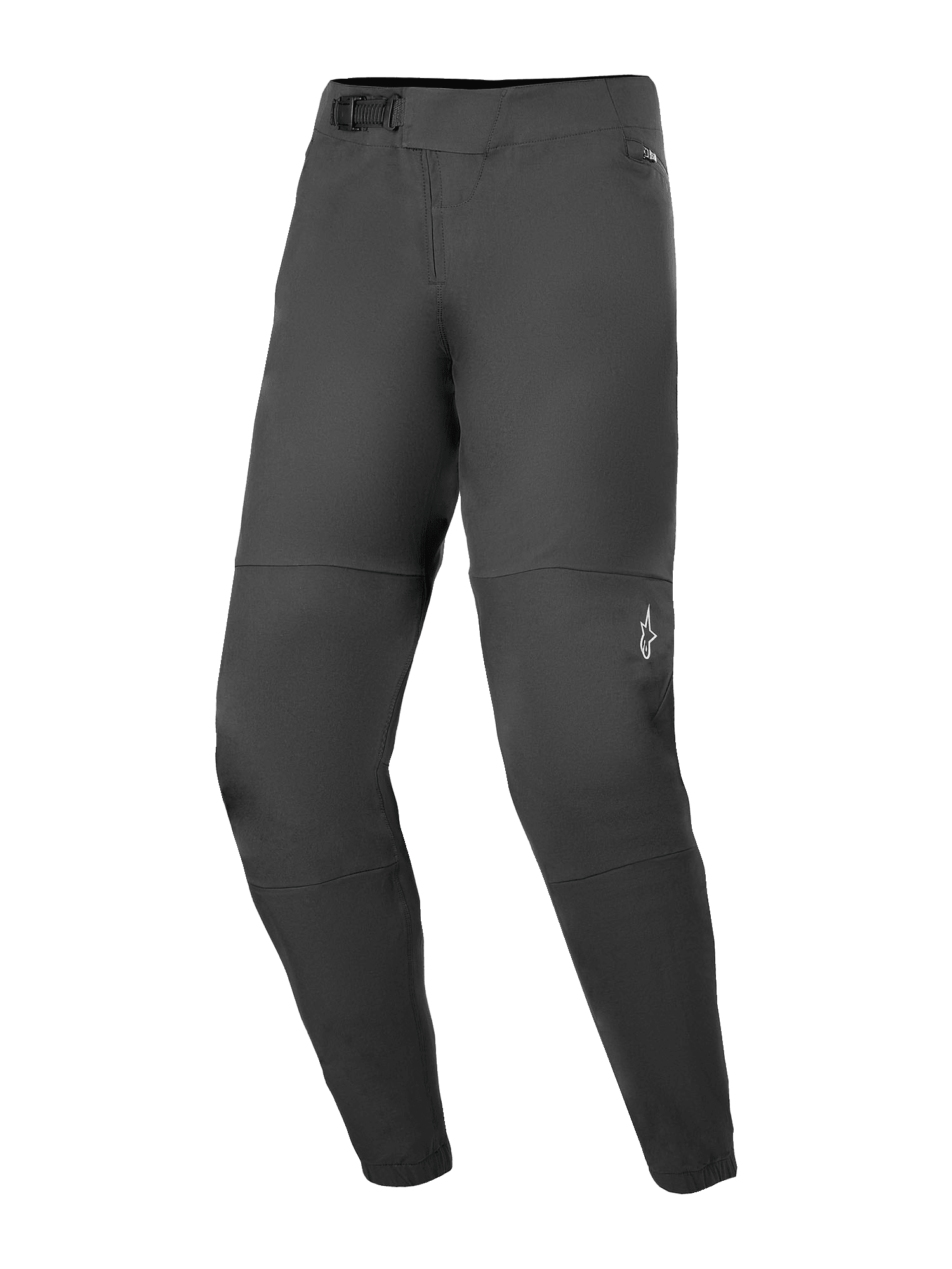 Alpinestars A-Dura Elite byxor, mountainbikebyxor, svarta, med spännsystem med spärr framtill, dragkedjeförsedda meshfodrade fickor och elastiska muddar, liten vit Alpinestars-logotyp på vänster ben, slitstark Cordura-tygdesign för terrängcykling