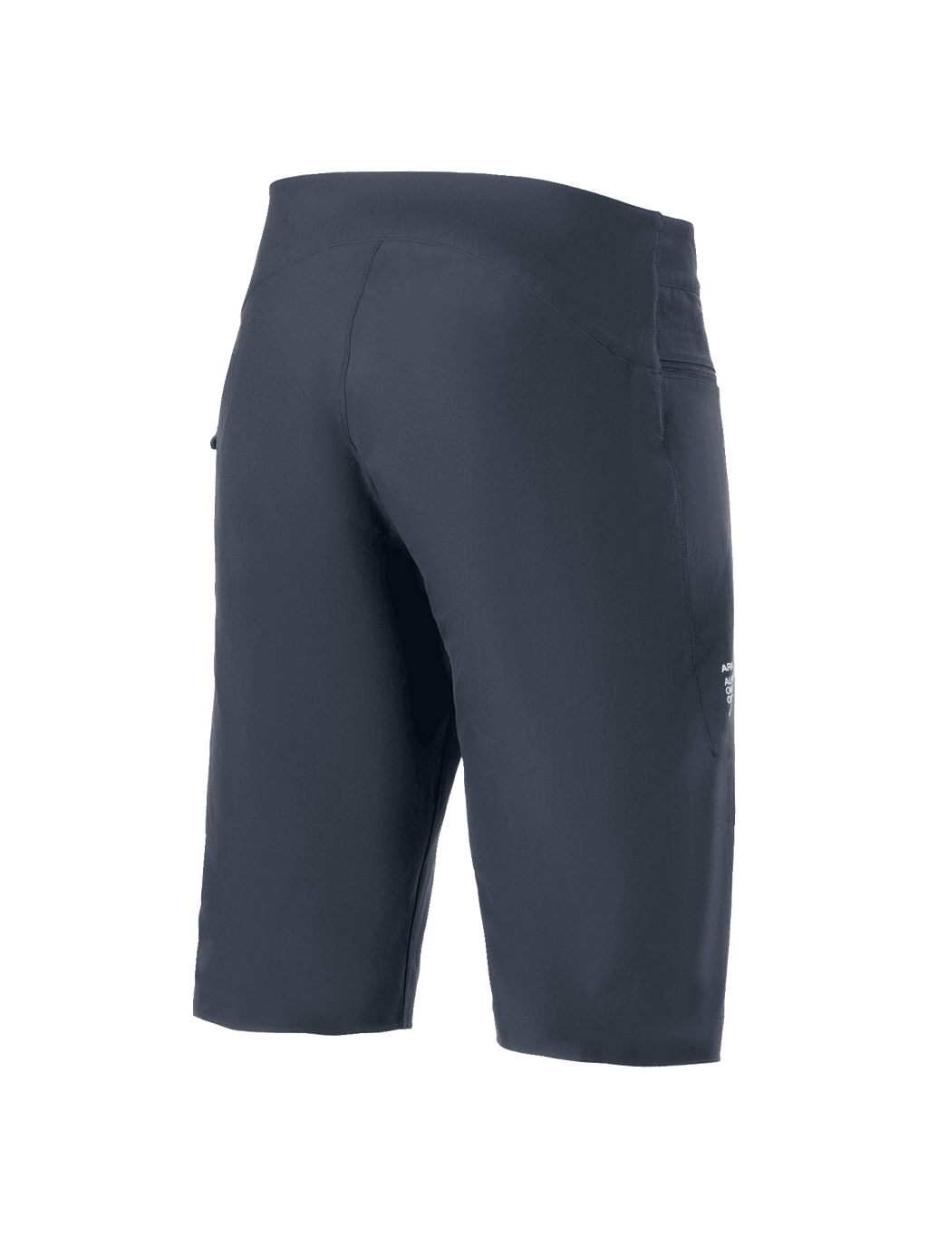 Alpinestars A-Aria Shorts, mountainbikeshorts, svarta, sedda snett bakifrån, ergonomisk prestandapassform, tekniskt 4-vägsstretchmaterial, diskret logotyp på sidan, MTB-cykelkläder