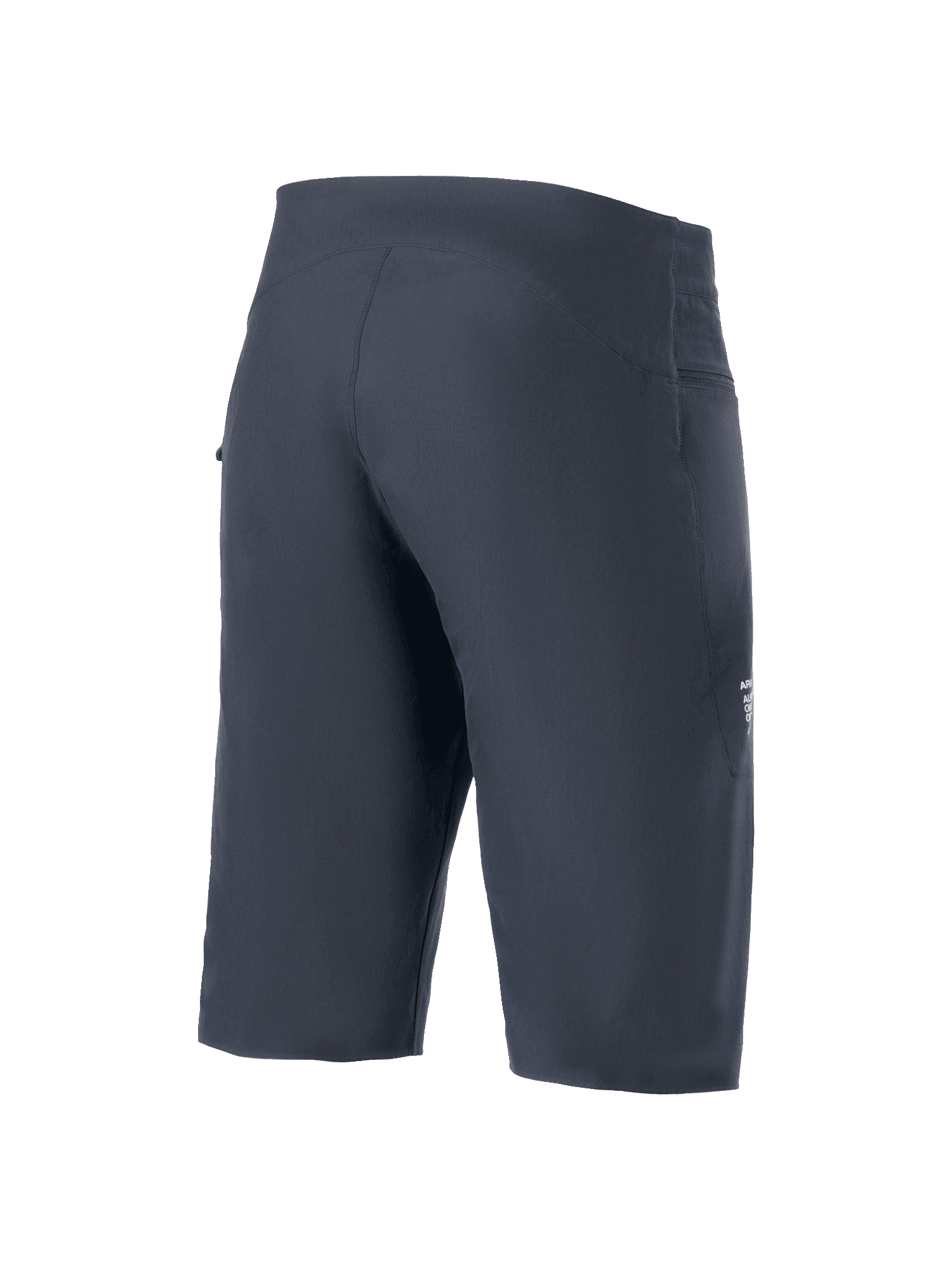 Alpinestars A-Aria Shorts, mountainbikeshorts, svarta, sedda snett bakifrån, ergonomisk prestandapassform, tekniskt 4-vägsstretchmaterial, diskret logotyp på sidan, MTB-cykelkläder