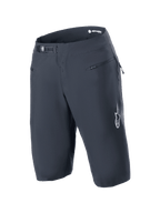 Alpinestars A-Aria Shorts, svarta mountainbikeshorts med spärrspänne i midjan och framfickor med dragkedja, vit Astars-logotyp på benet, tekniska cykelkläder