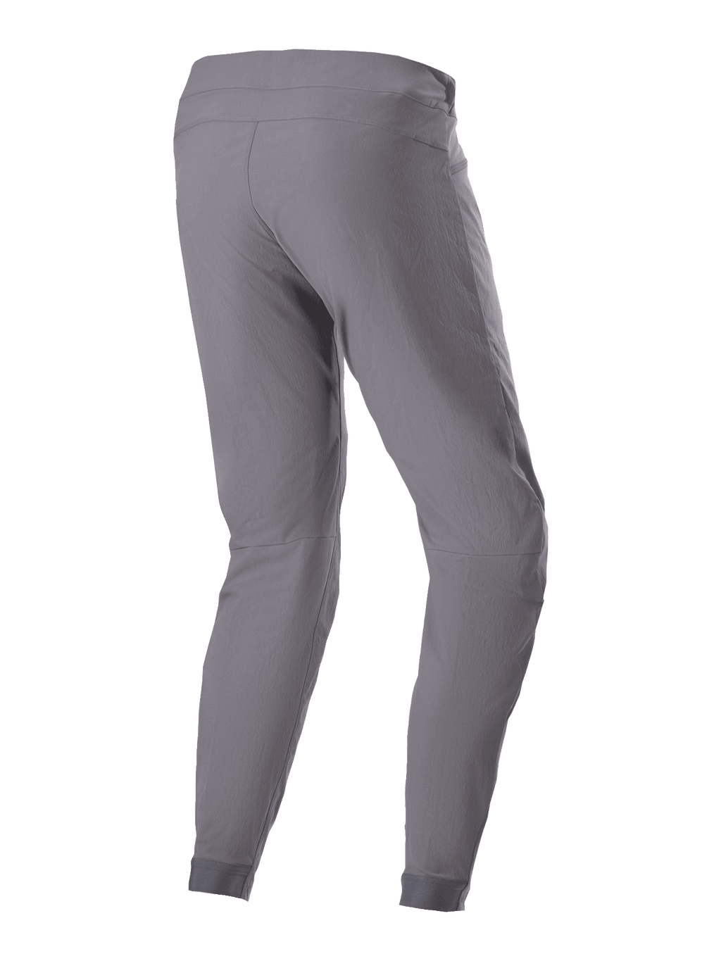Alpinestars A-Dura byxor, MTB-byxor, mörkgrå, trekvartsvy bakifrån, visar det slitstarka 2-vägs stretchtyget, elastiska muddar och ergonomisk passform för prestanda vid mountainbike-cykling.