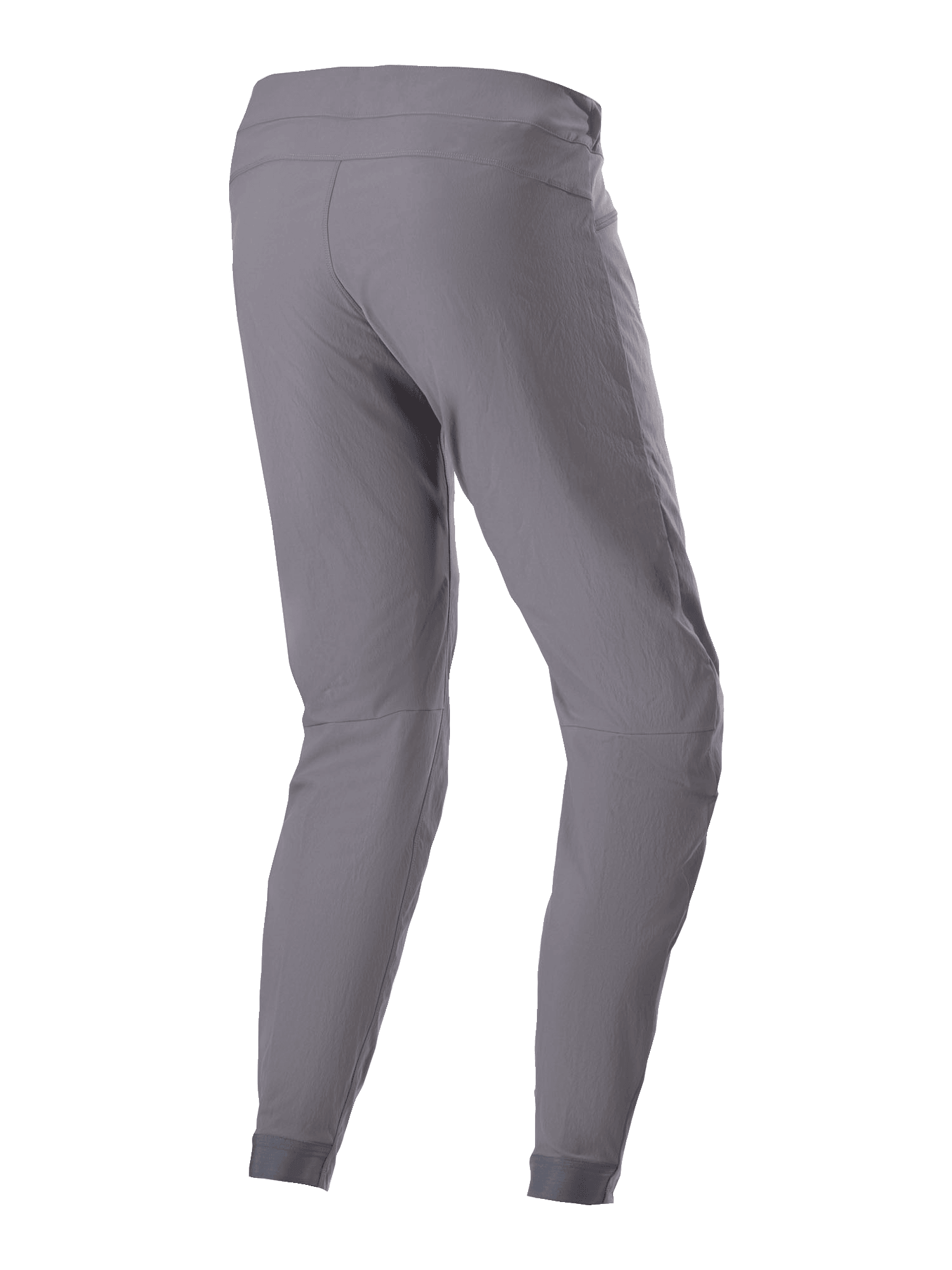 Alpinestars A-Dura byxor, MTB-byxor, mörkgrå, trekvartsvy bakifrån, visar det slitstarka 2-vägs stretchtyget, elastiska muddar och ergonomisk passform för prestanda vid mountainbike-cykling.