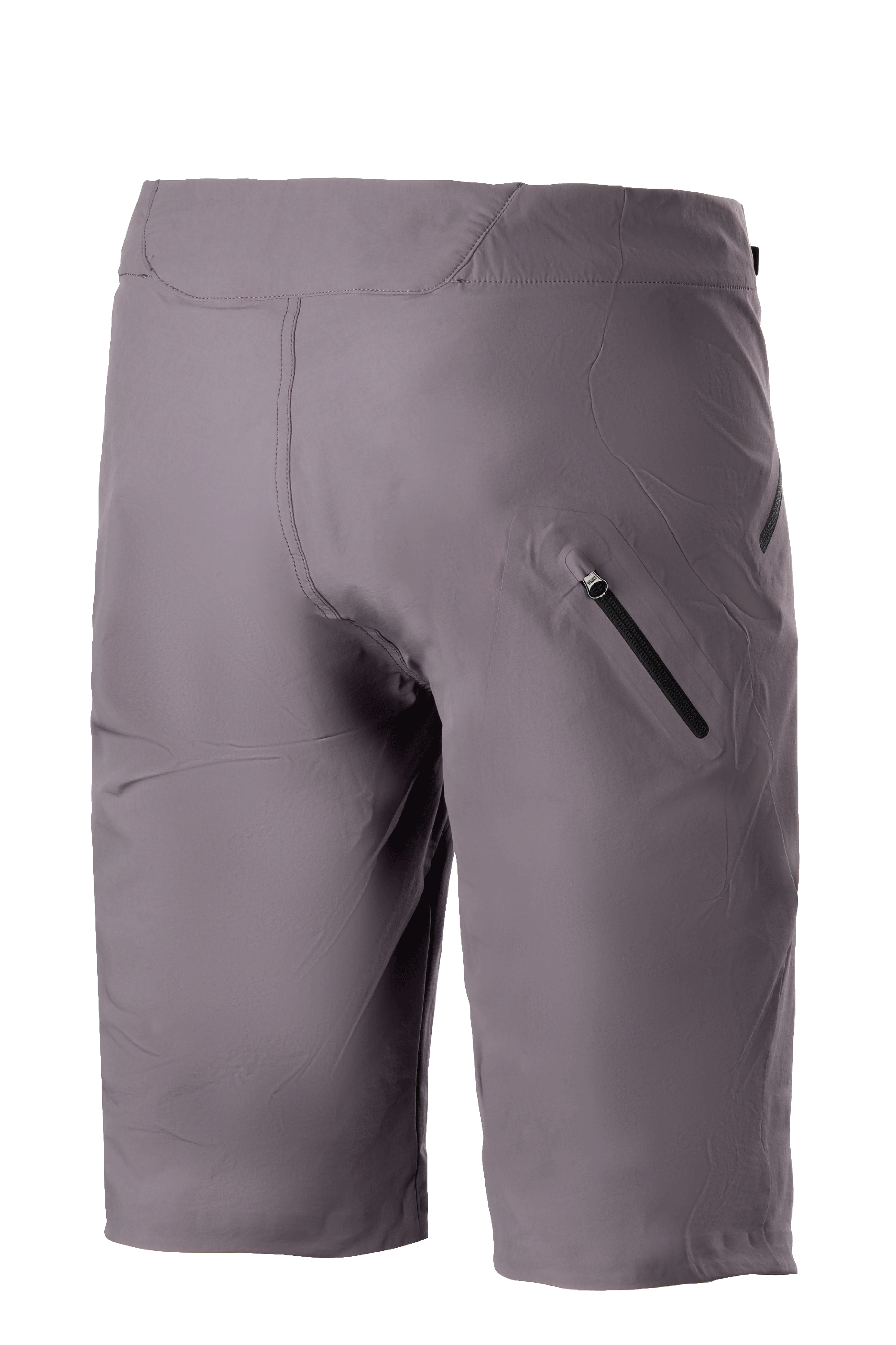 Alpinestars Drop Algorithm Shorts, mountainbikeshorts, Sparrow Gray, vy bakifrån som visar den limmade benfickan med dragkedja och den slitstarka konstruktionen i stretchtyg för terrängcykling