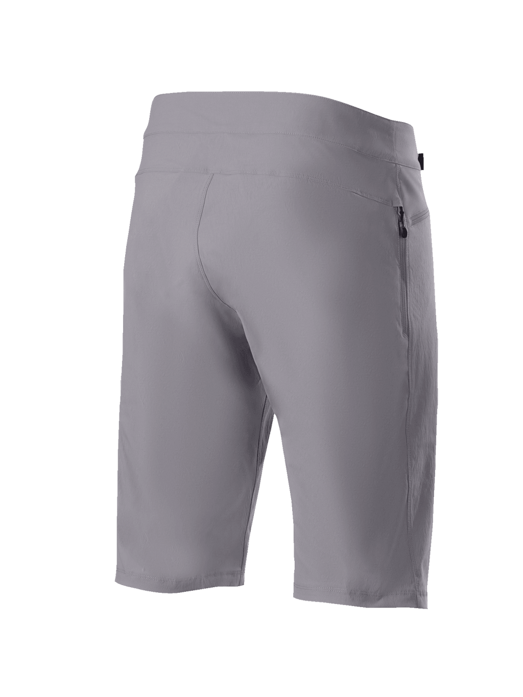 Alpinestars A-Dura Shorts, MTB-shorts, mörkgrå, trekvartsvy bakifrån som visar slitstarkt 2-vägsstretchtyg och sidoficka med dragkedja, tekniska cykelkläder