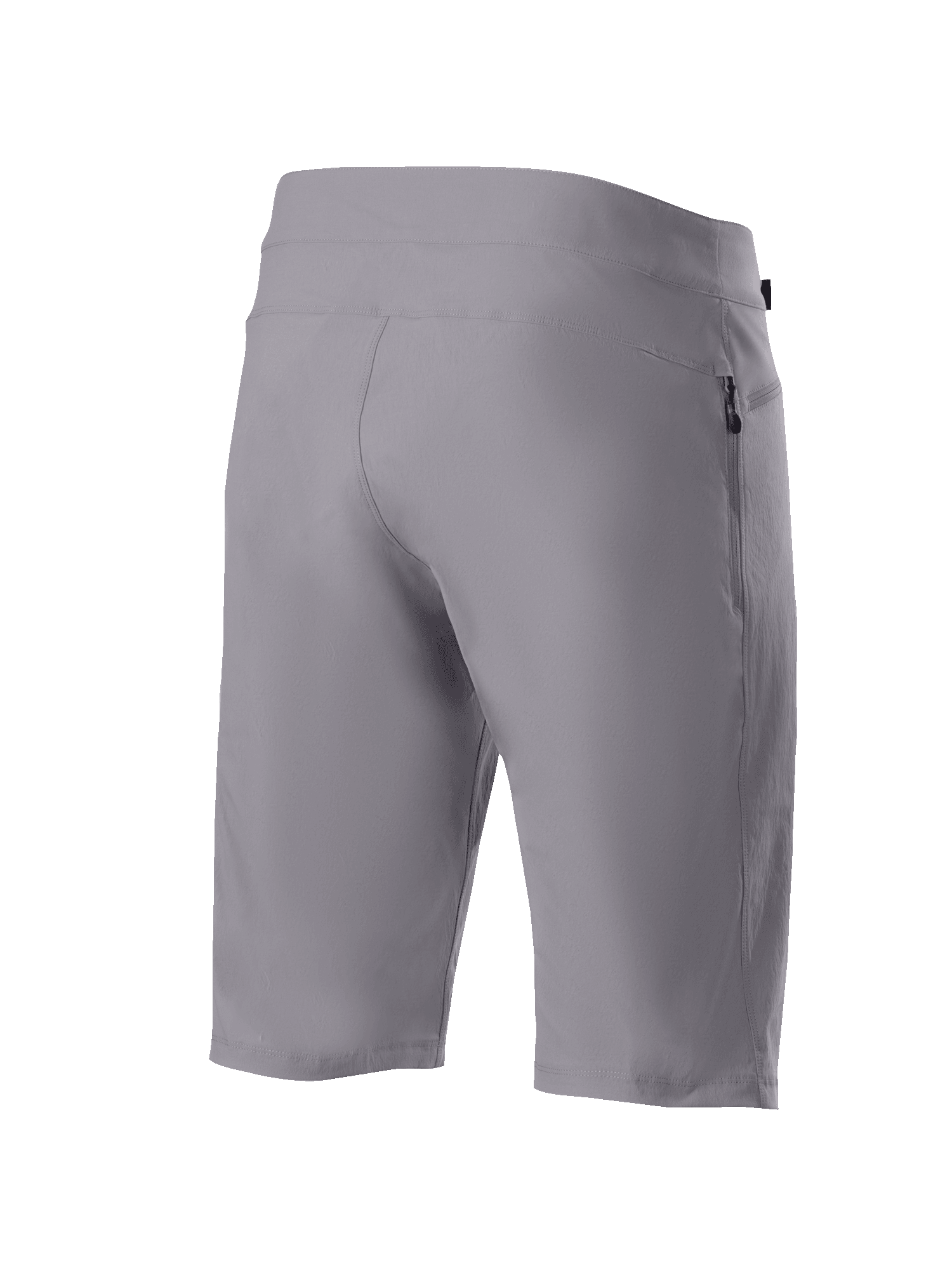 Alpinestars A-Dura Shorts, MTB-shorts, mörkgrå, trekvartsvy bakifrån som visar slitstarkt 2-vägsstretchtyg och sidoficka med dragkedja, tekniska cykelkläder