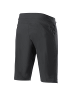 Alpinestars A-Dura Liner Shorts, svarta MTB-shorts, vy snett bakifrån, med en sidficka med dragkedja, slitstarkt stretchmaterial och en strömlinjeformad atletisk design för terrängcykling