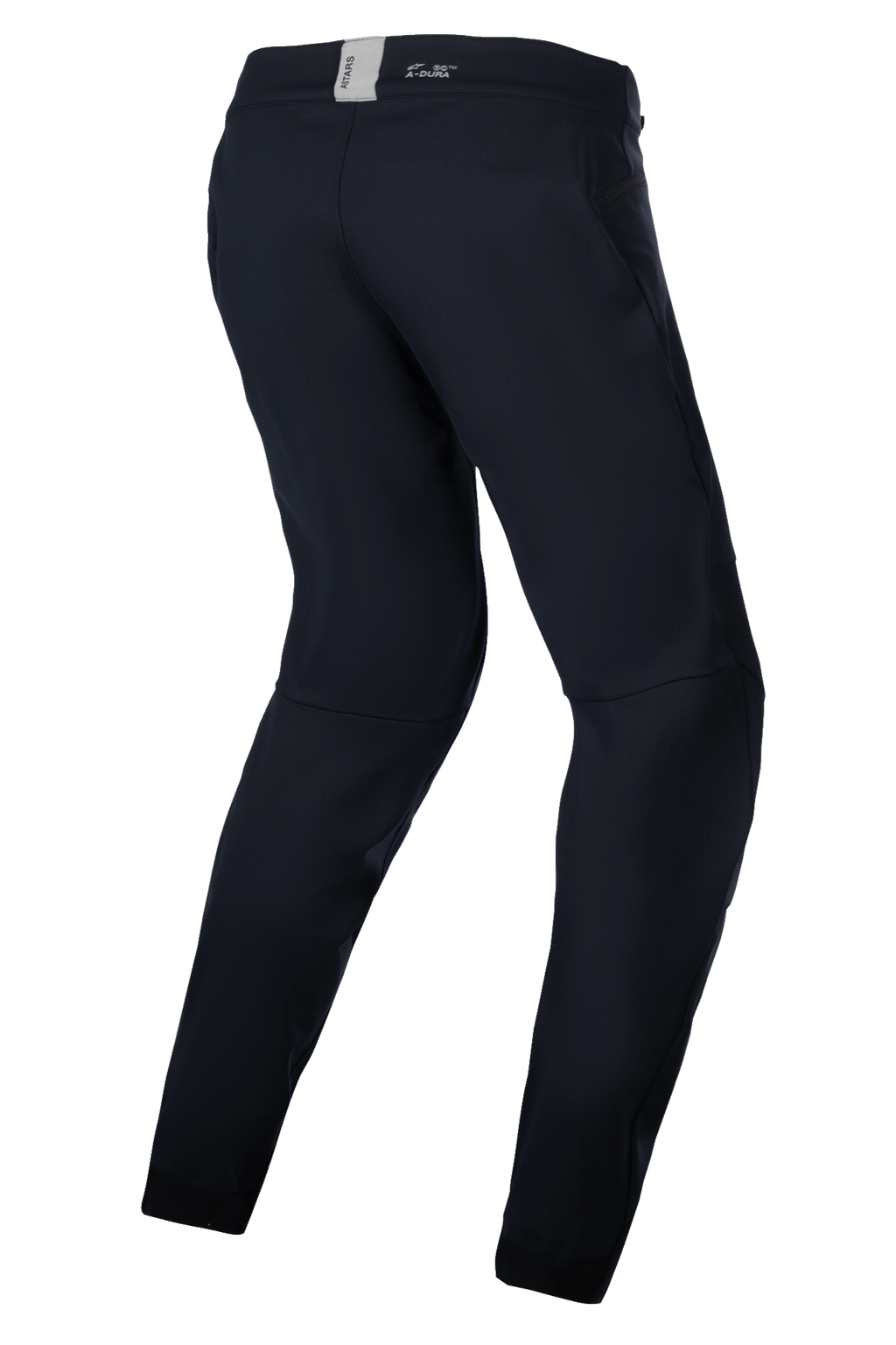 Alpinestars Stella A-Dura Thermal Pants, Women's MTB Pants, Black, technical outdoor gear for cold-weather riding, back-three-quarter view highlighting the pre-curved ergonomic fit and rear waistband with ASTARS branding.