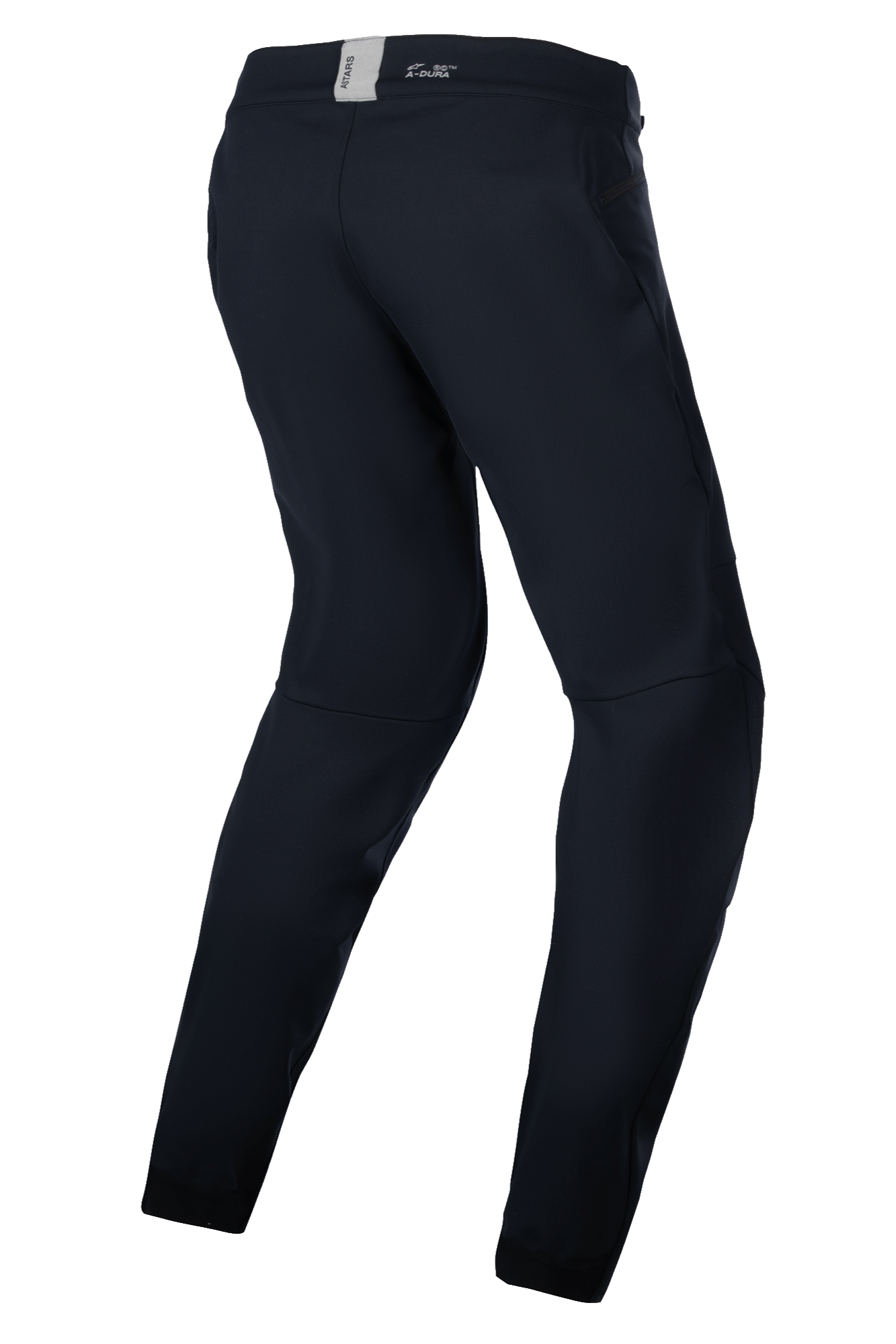 Alpinestars Stella A-Dura Thermal Pants, Women's MTB Pants, Black, technical outdoor gear for cold-weather riding, back-three-quarter view highlighting the pre-curved ergonomic fit and rear waistband with ASTARS branding.