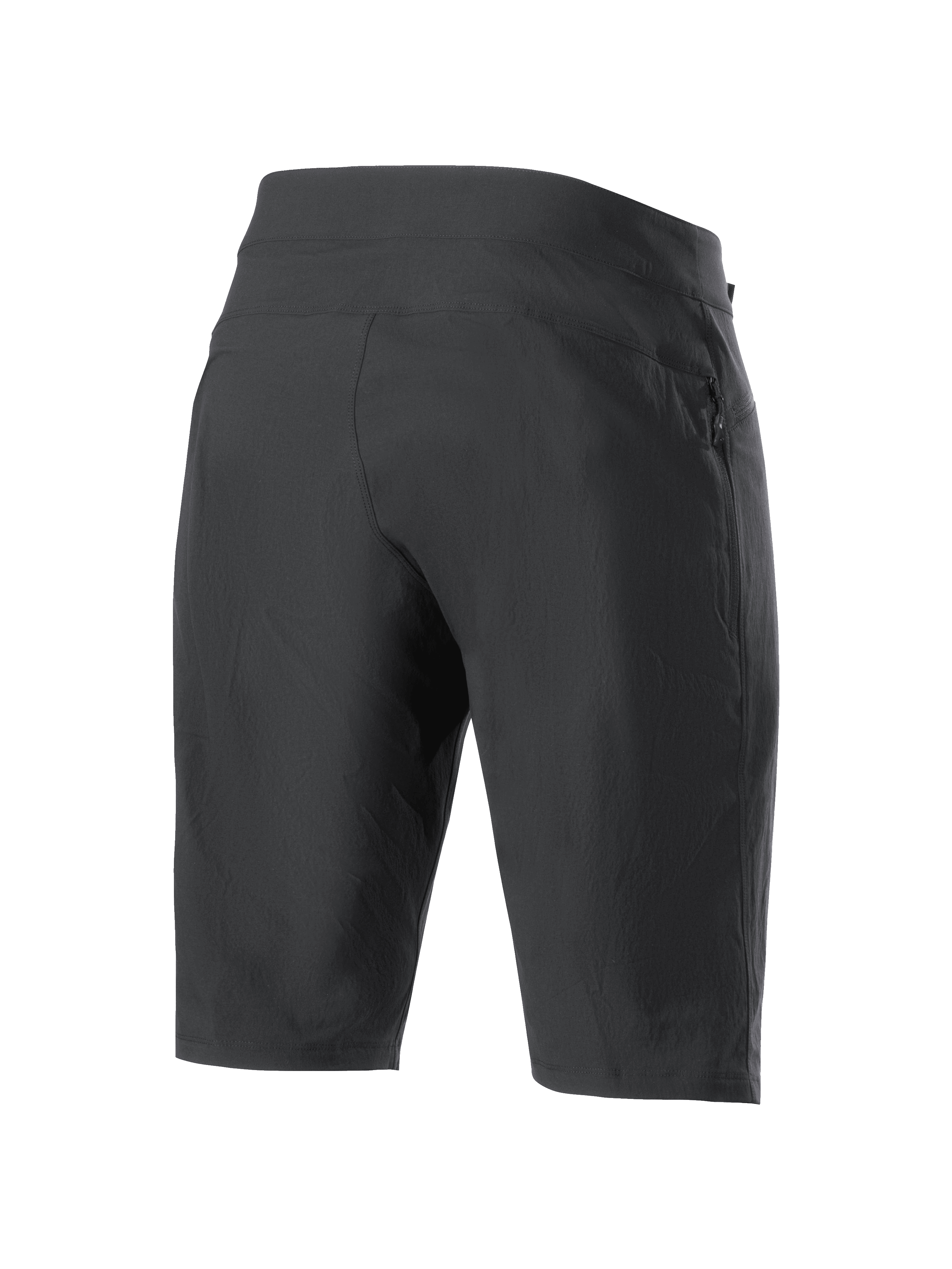 Alpinestars Stella A-Dura Liner Shorts för dam, svarta, sedda bakifrån, slitstarka mountainbikeshorts med en dragkedjeförsedd sidoficka och 2-vägs stretchtyg för rörlighet
