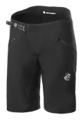 Alpinestars Stella Drop Algorithm Shorts, damcykelshorts för mountainbike, svarta, med spärrspänne i midjan, framfickor med dragkedja, laserperforerade insömmar för ventilation, lätt funktionsmaterial med Alpinestars-logotyp på benet