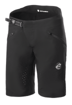 Alpinestars Stella Drop Algorithm Shorts, damcykelshorts för mountainbike, svarta, med spärrspänne i midjan, framfickor med dragkedja, laserperforerade insömmar för ventilation, lätt funktionsmaterial med Alpinestars-logotyp på benet