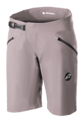 Alpinestars Stella Drop Algorithm shorts för dam, MTB-cykelshorts, Sparrow Gray, med svart spärrspänne i midjan, framfickor med dragkedja, laserperforerade ventilationshål och cirkulärt logotypemblem, högpresterande cykelutrustning