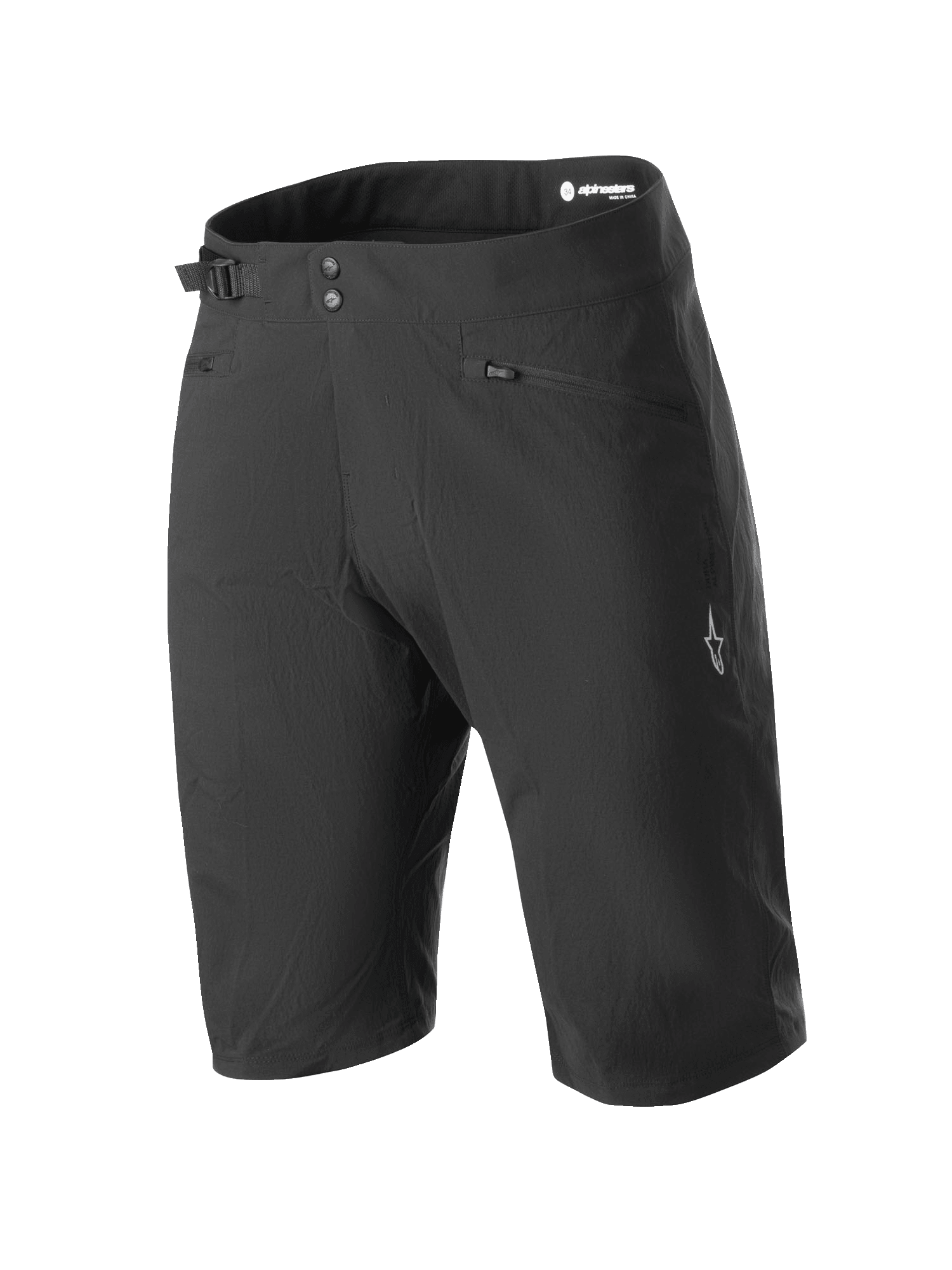 Alpinestars Stella A-Dura Shorts, MTB-shorts för damer, svarta, med dubbel tryckknappsstängning och justerbara sidoreglage, dragkedjefickor, knälång teknisk design i slitstarkt 2-vägs stretchmaterial