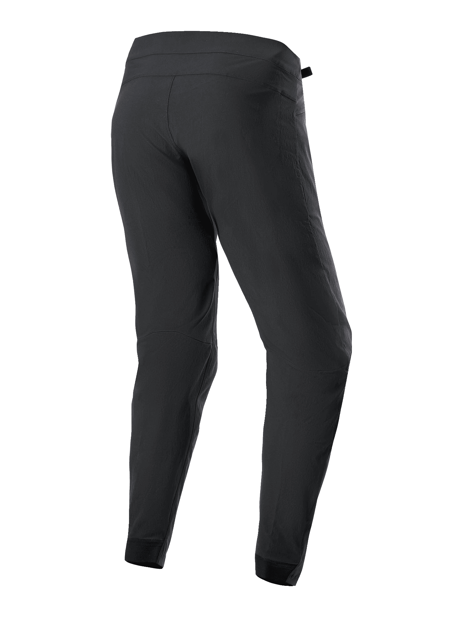 Alpinestars Youth A-Dura-byxor, MTB-cykelbyxor, svarta, vy bakifrån, normal passform med avsmalnande ben och elastiska muddar, slitstarkt textilmaterial med tvåvägsstretch, designade för mountainbike-prestanda