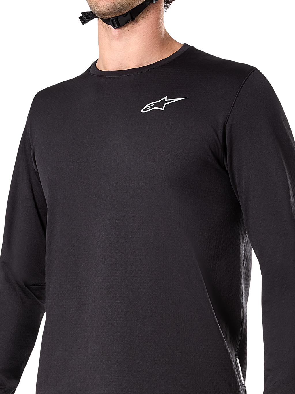 Alpinestars A-Dura Thermal tröja, långärmad cykeltröja, svart, med vit logotyp på bröstet, isolerande fleecefodrat tyg, förlängd nederkant bak, designad för mountainbikecykling i kallt väder
