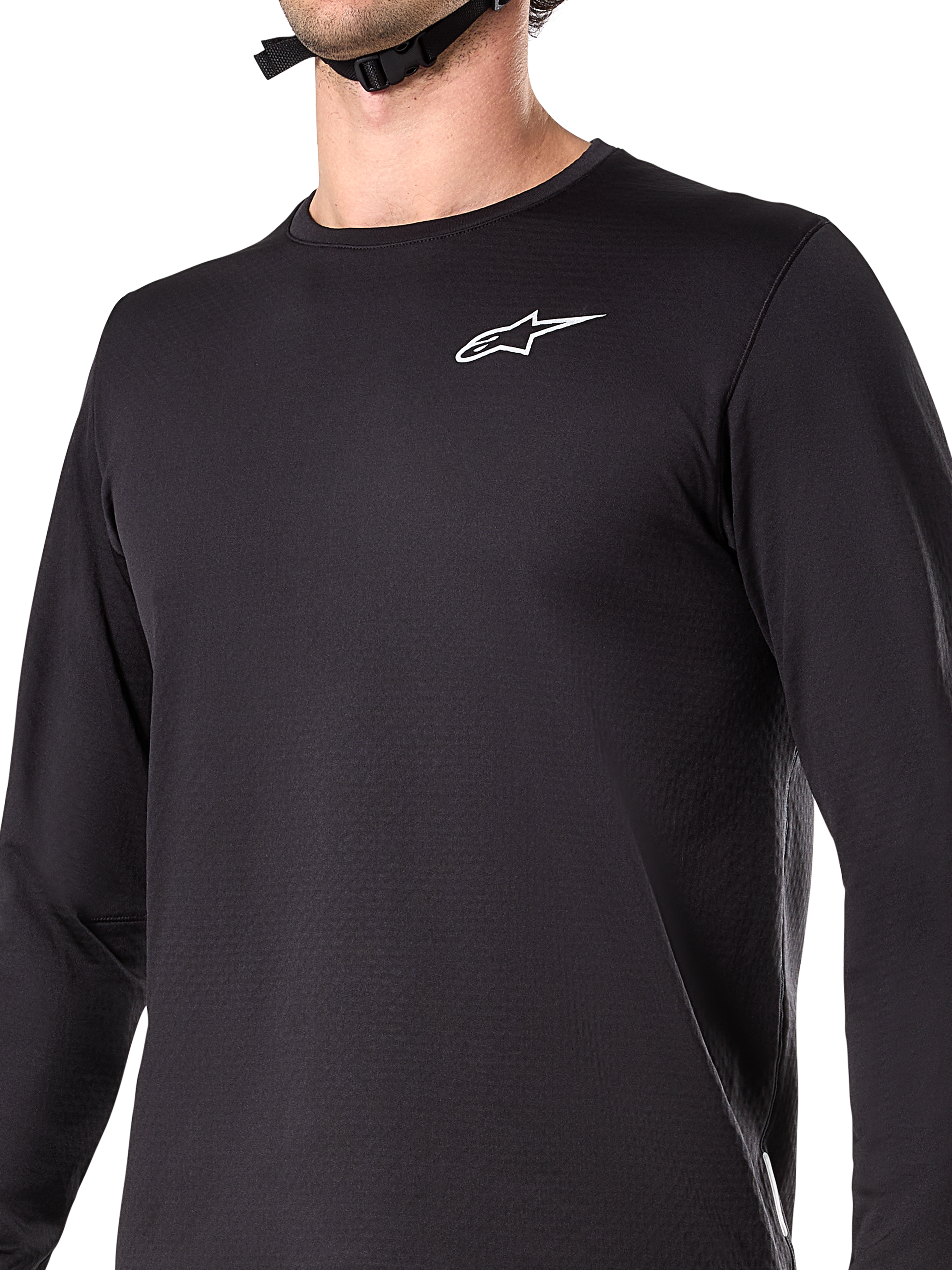 Alpinestars A-Dura Thermal tröja, långärmad cykeltröja, svart, med vit logotyp på bröstet, isolerande fleecefodrat tyg, förlängd nederkant bak, designad för mountainbikecykling i kallt väder