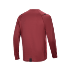 Alpinestars A-Dura Thermal Jersey, långärmad cykeltröja, vinröd, baksida som visar förlängt ryggparti för täckning, texturerat isolerande termotyg, minimalistisk logotyp vid fållen