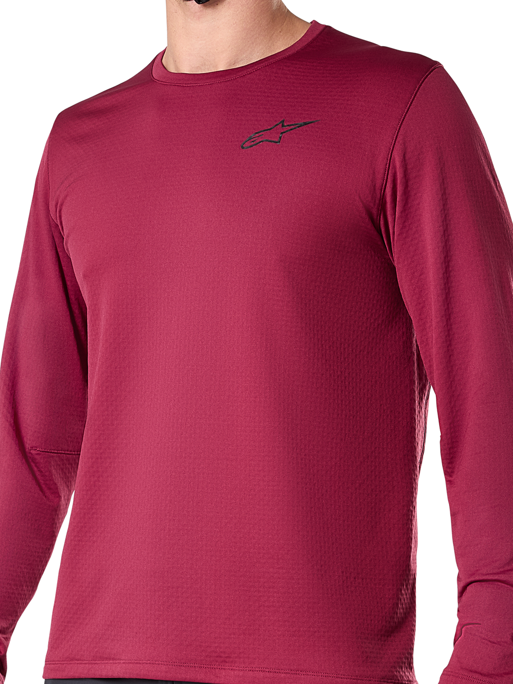 Alpinestars A-Dura Thermal Jersey, långärmad cykeltröja, vinröd, med en liten svart logotyp på bröstet, texturerat termotyg, normal passform för mountainbike