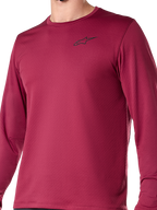 Alpinestars A-Dura Thermal Jersey, långärmad cykeltröja, vinröd, med en liten svart logotyp på bröstet, texturerat termotyg, normal passform för mountainbike