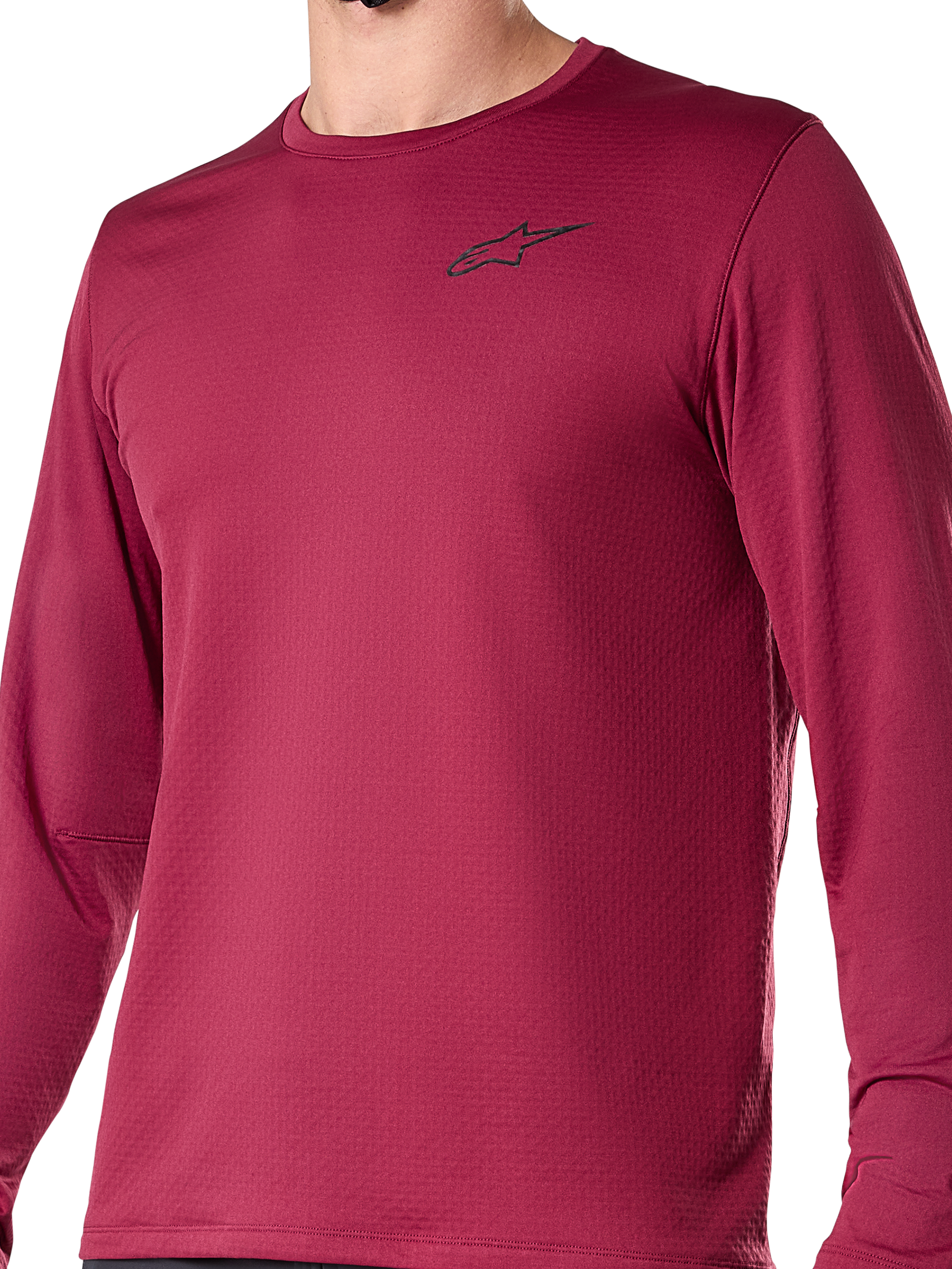 Alpinestars A-Dura Thermal Jersey, långärmad cykeltröja, vinröd, med en liten svart logotyp på bröstet, texturerat termotyg, normal passform för mountainbike