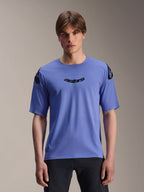 Alpinestars A-Aria Polartec Elite kortärmad MTB-tröja, Baja Blue, bärs av en manlig modell, med svart 'astars'-ordmärke på bröstet och logotyper på axlarna, prestandakläder för trailcykling