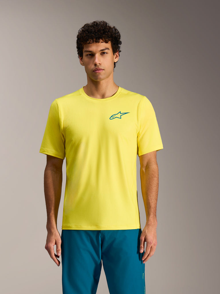 A-Dura Air Short Sleeve Jersey in Yellow Fluo, breathable moisture-wicking MTB top with chest logo and mesh texture.