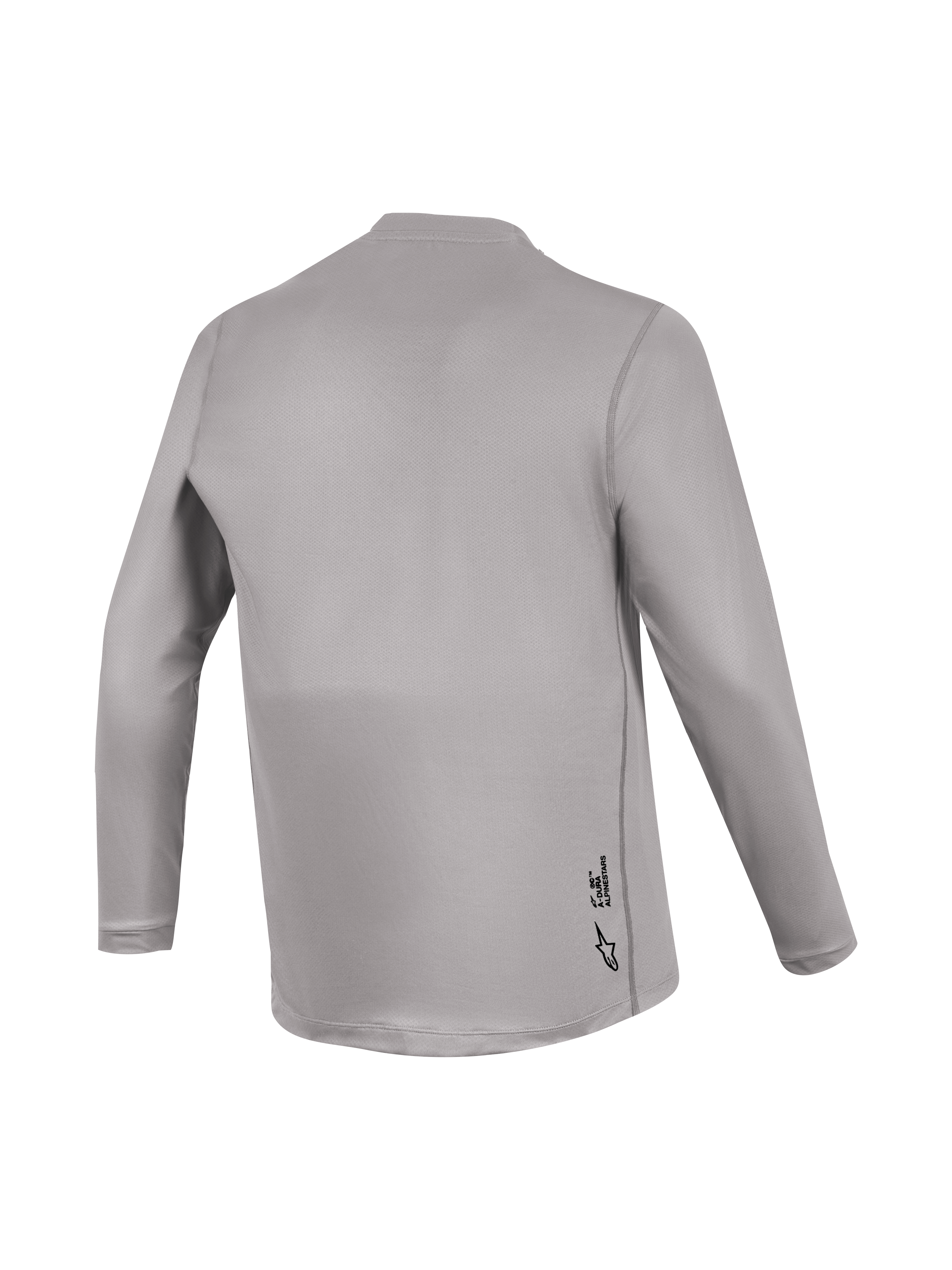 Alpinestars A-Dura Ride långärmad MTB-tröja, grå ryggvy med jacquardstruktur och diskret logotyp för MTB-prestanda.