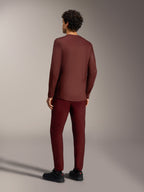 A-Dura Ride Long Sleeve Jersey in Bordeaux, rear view, breathable jacquard MTB gear with an extended drop tail design.