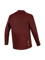 A-Dura Ride Long Sleeve Jersey in Bordeaux, featuring performance jacquard fabric and back-side yellow logo branding.