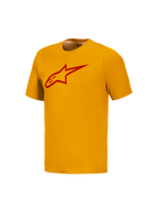 Orange A-Dura Ride kortärmad tröja med röd Astars-logotyp på bröstet, högpresterande MTB-plagg från Alpinestars.